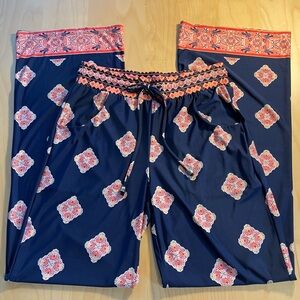 Sandiva Wide Leg Pants Size XS Navy Boho Western Pattern Pockets High Rise Waist